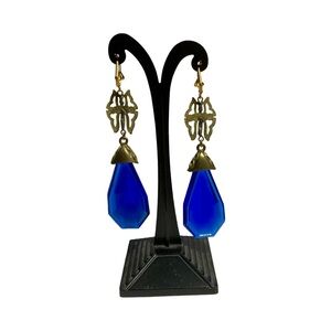 Vintage Art Deco Colbolt Blue Teardrop Earrings Rare & Gorgeous
